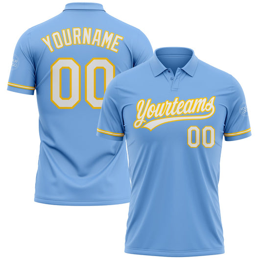 Custom Light Blue White-Yellow Performance Vapor Golf Polo Shirt - Main View
