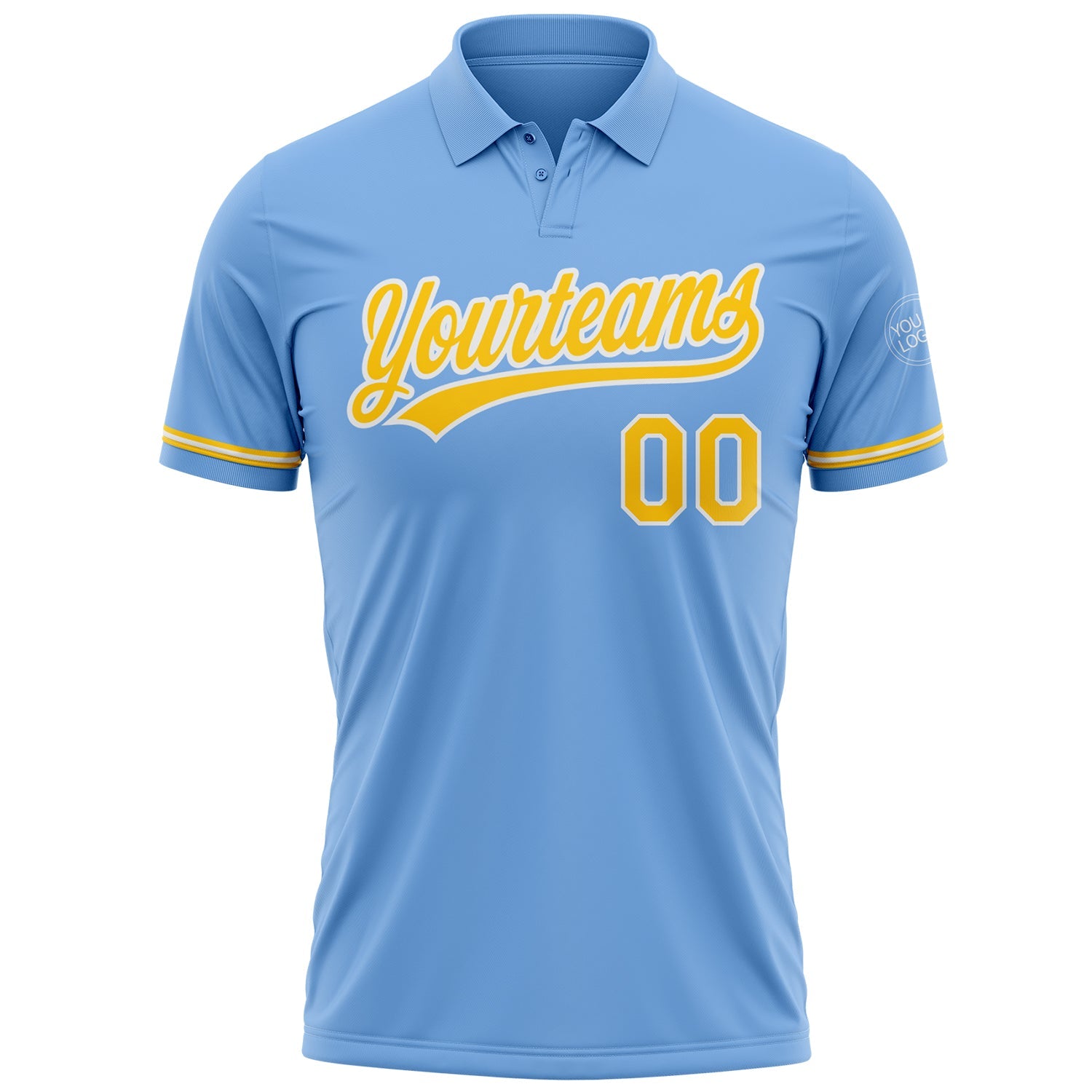 Custom Light Blue Yellow-White Performance Vapor Golf Polo Shirt view 2