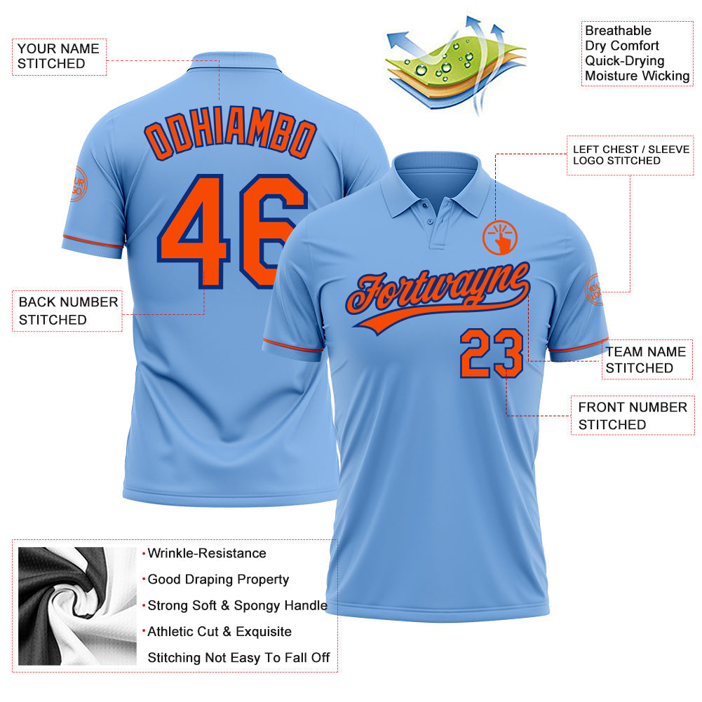 Custom Light Blue Orange-Royal Performance Vapor Golf Polo Shirt view 3
