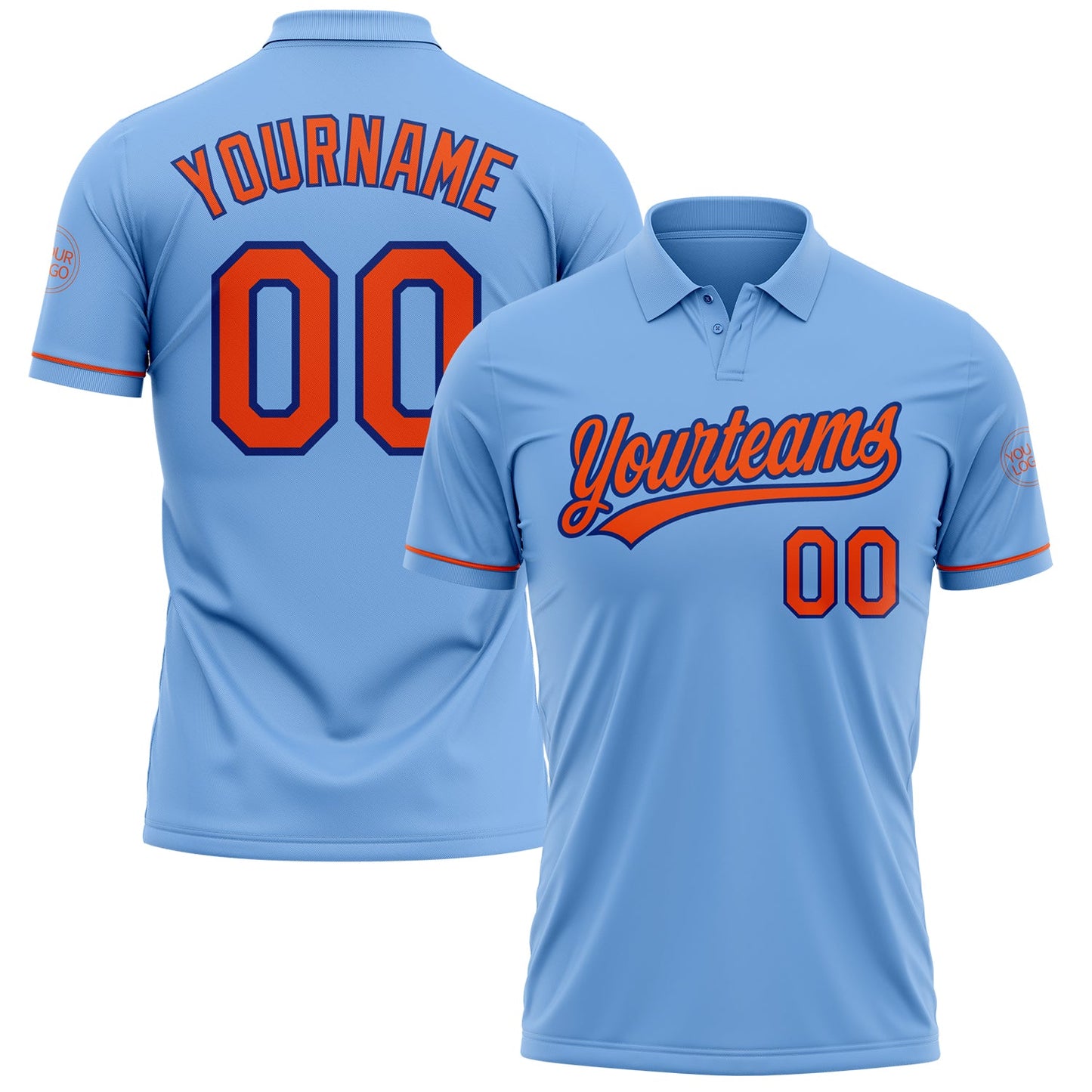 Custom Light Blue Orange-Royal Performance Vapor Golf Polo Shirt - Main View