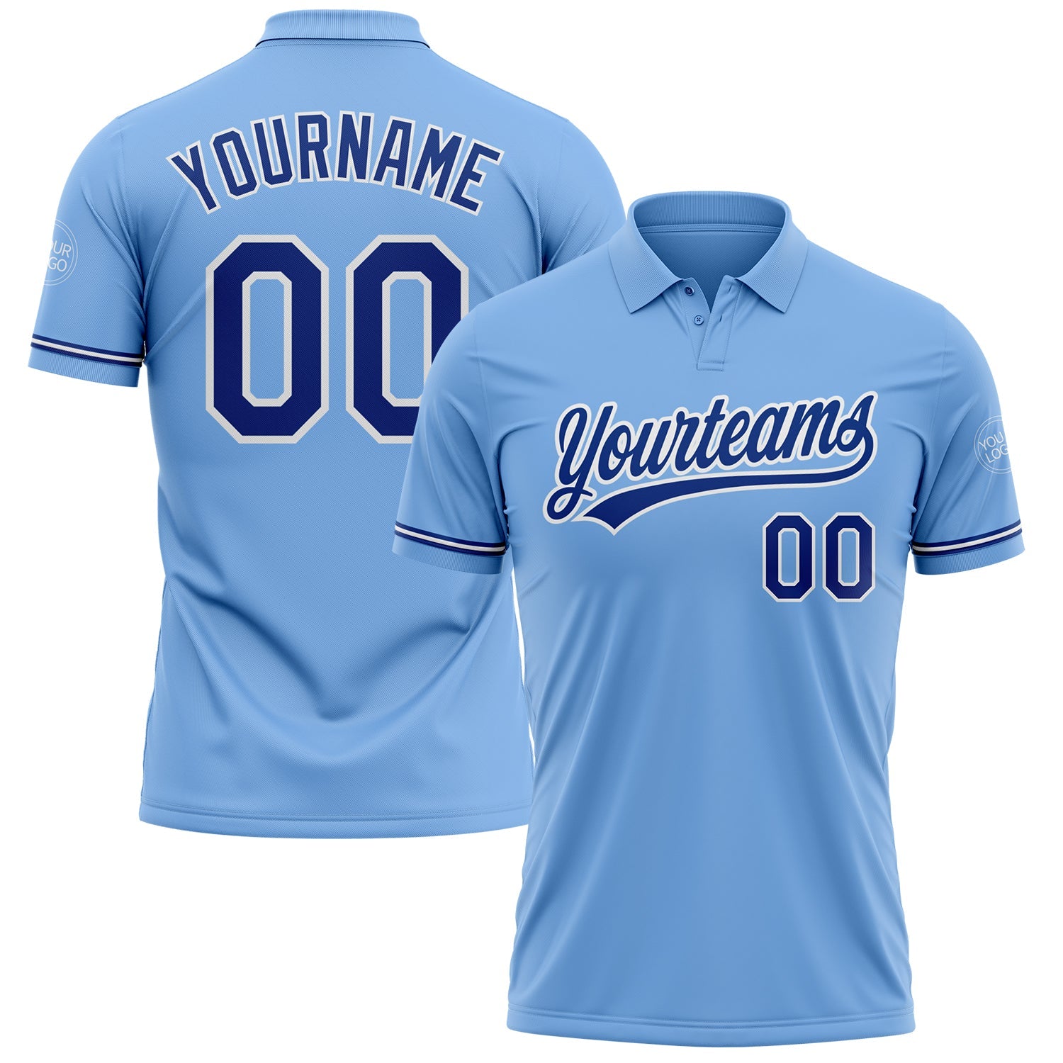 Custom Light Blue Royal-White Performance Vapor Golf Polo Shirt - Main View