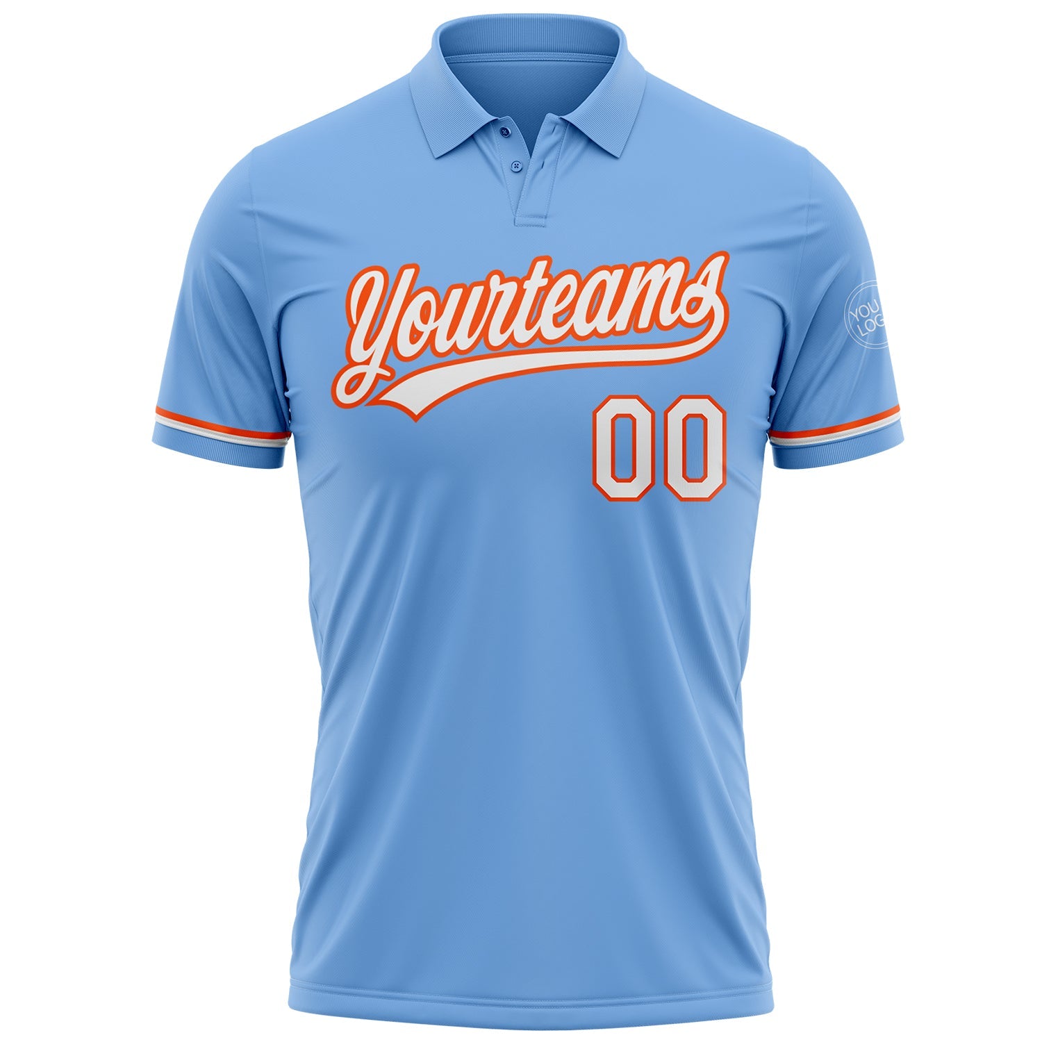 Custom Light Blue White-Orange Performance Vapor Golf Polo Shirt view 2
