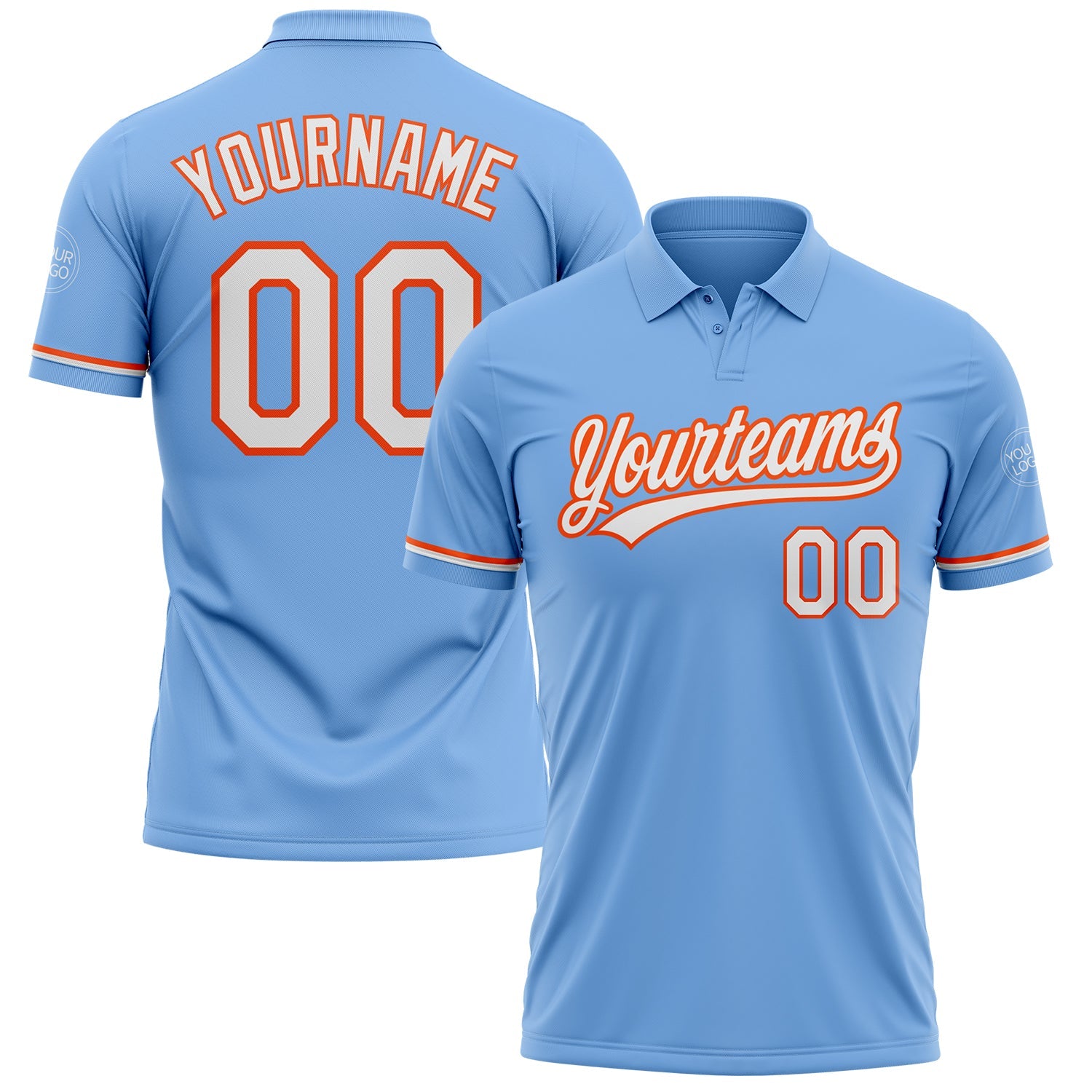 Custom Light Blue White-Orange Performance Vapor Golf Polo Shirt - Main View