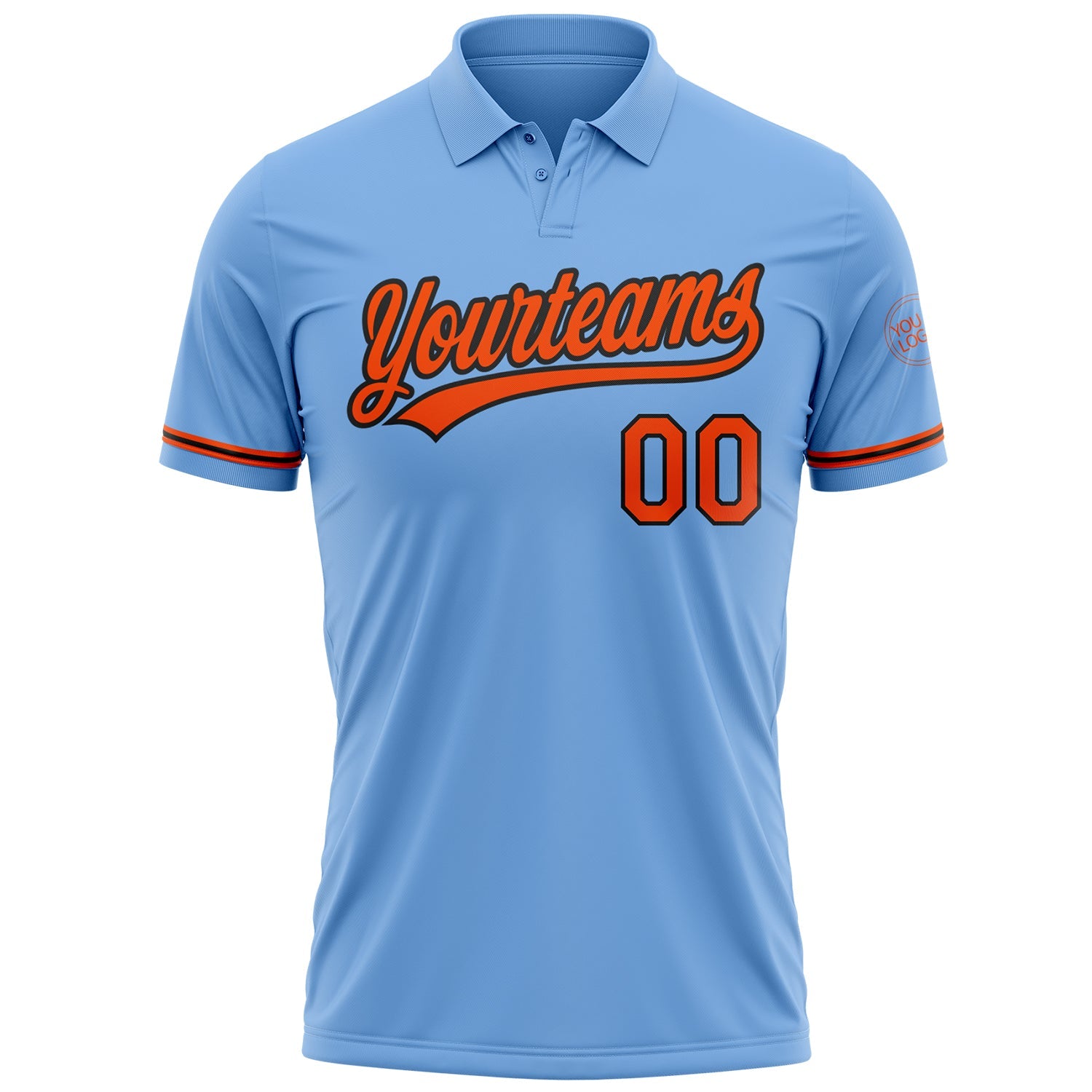 Custom Light Blue Orange-Black Performance Vapor Golf Polo Shirt view 2