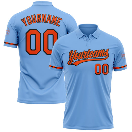 Custom Light Blue Orange-Black Performance Vapor Golf Polo Shirt - Main View