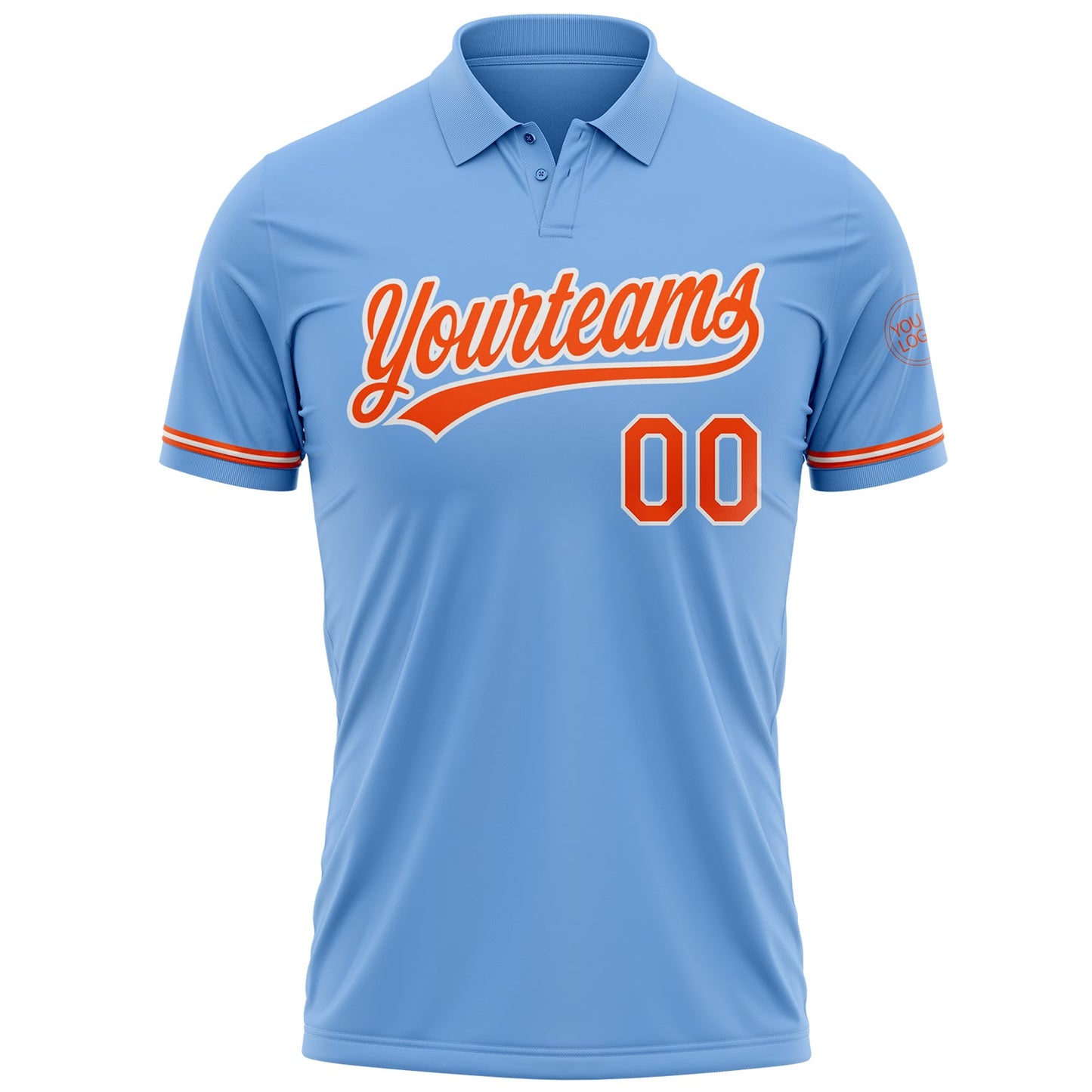 Custom Light Blue Orange-White Performance Vapor Golf Polo Shirt view 2