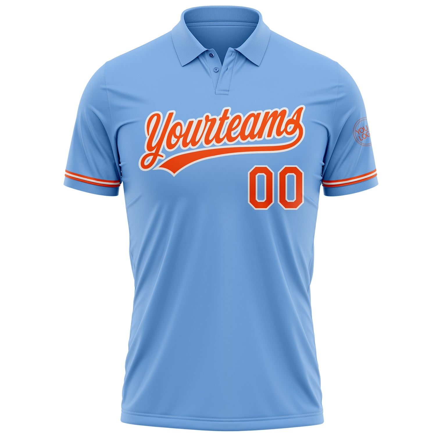 Custom Light Blue Orange-White Performance Vapor Golf Polo Shirt view 2