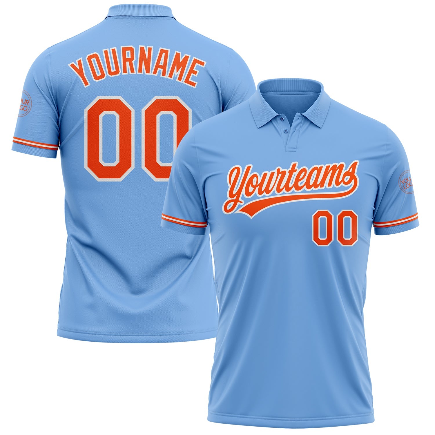 Custom Light Blue Orange-White Performance Vapor Golf Polo Shirt - Main View
