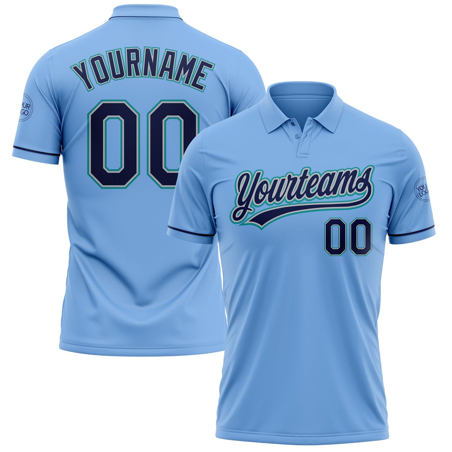 Custom Light Blue Navy Gray-Teal Performance Vapor Golf Polo Shirt - Main View