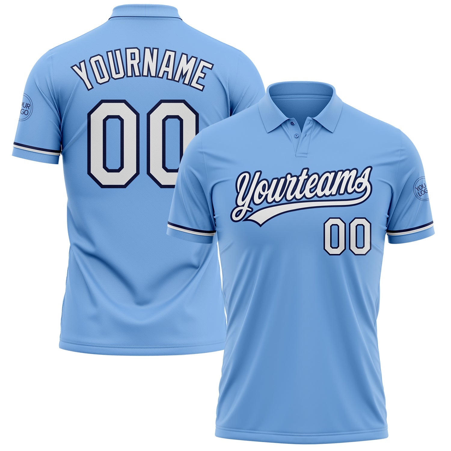 Custom Light Blue White-Navy Performance Vapor Golf Polo Shirt - Main View