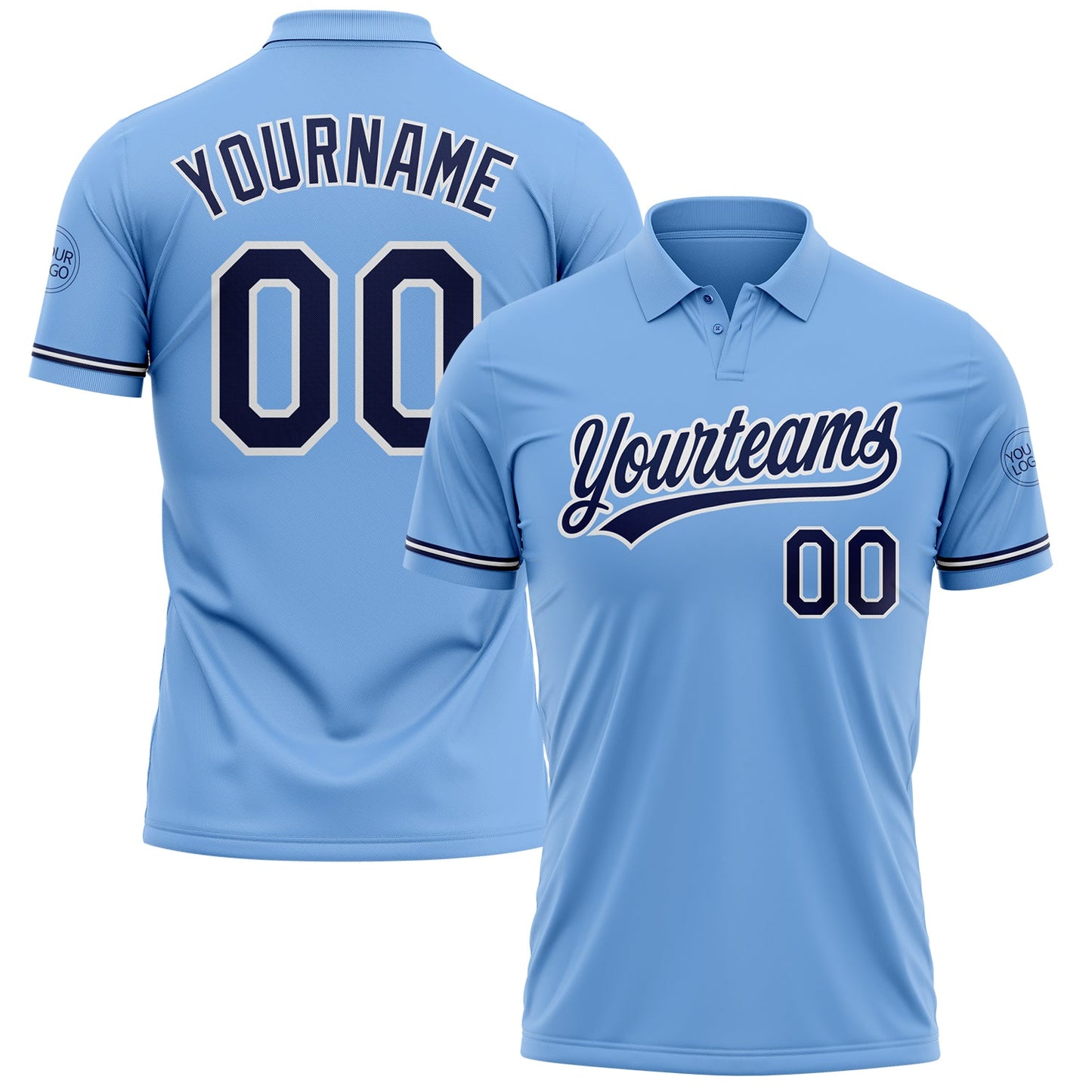 Custom Light Blue Navy-White Performance Vapor Golf Polo Shirt - Main View