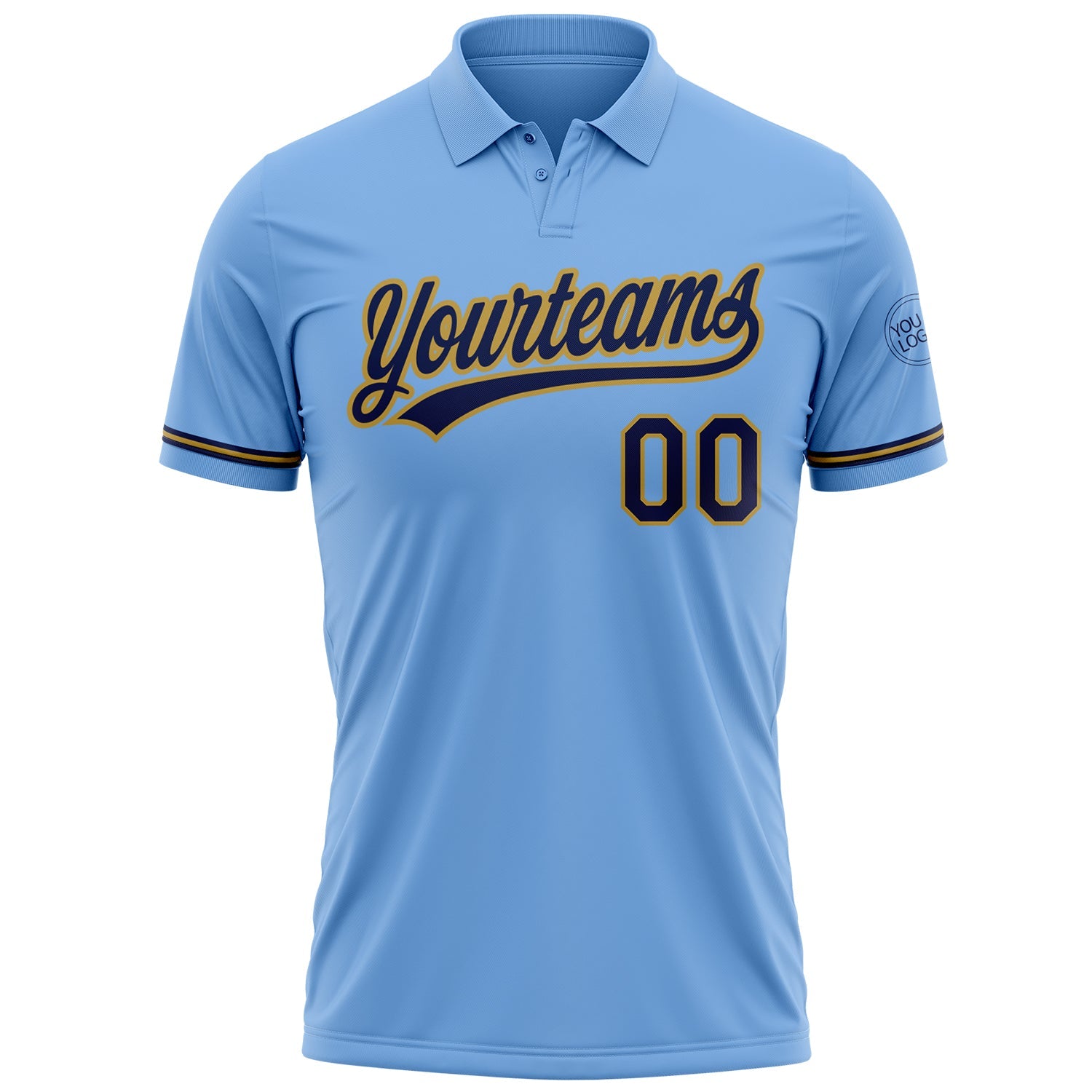 Custom Light Blue Navy-Old Gold Performance Vapor Golf Polo Shirt view 2