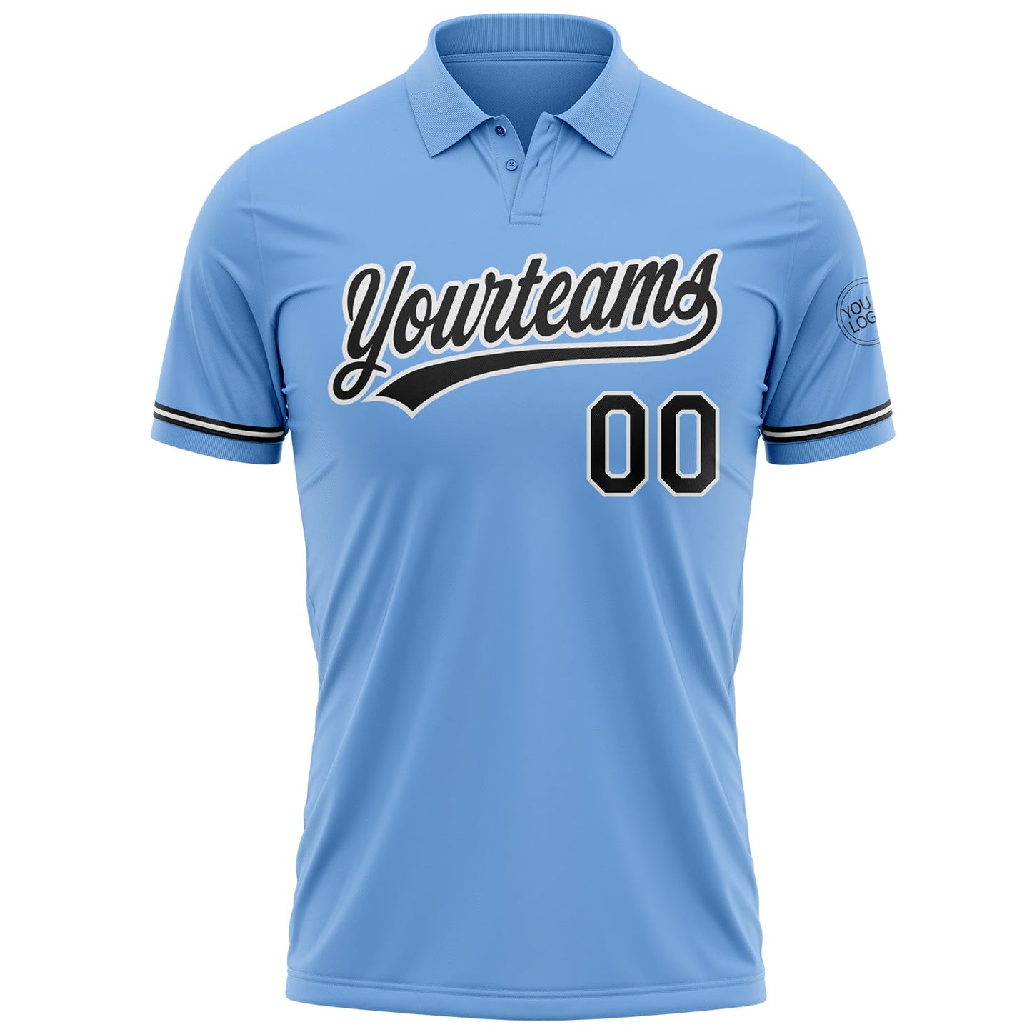 Custom Light Blue Black-White Performance Vapor Golf Polo Shirt view 2
