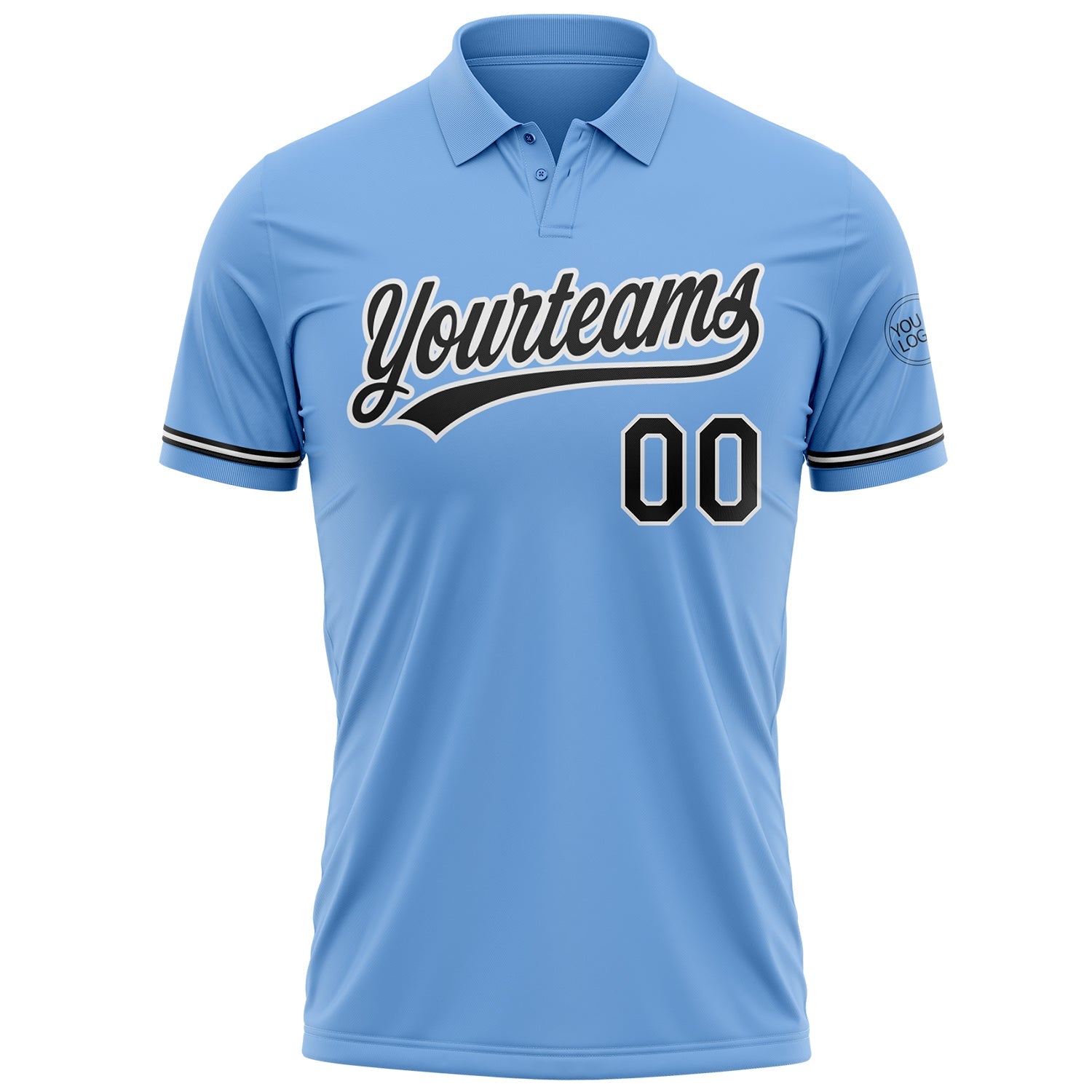 Custom Light Blue Black-White Performance Vapor Golf Polo Shirt view 2