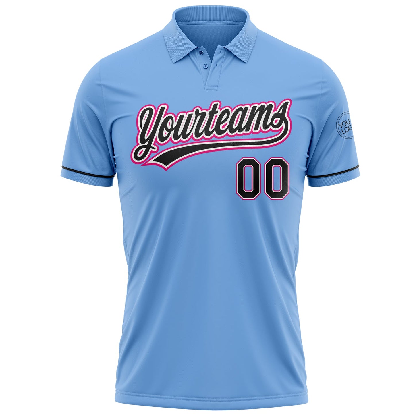 Custom Light Blue Black White-Hot Pink Performance Vapor Golf Polo Shirt view 2