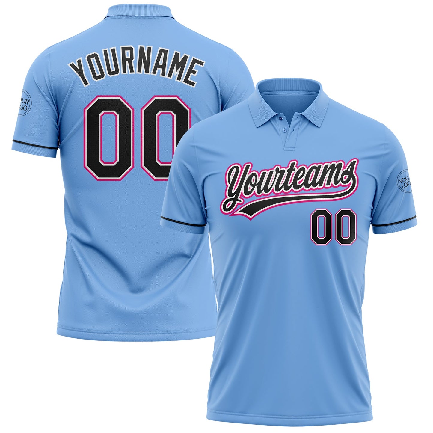 Custom Light Blue Black White-Hot Pink Performance Vapor Golf Polo Shirt - Main View
