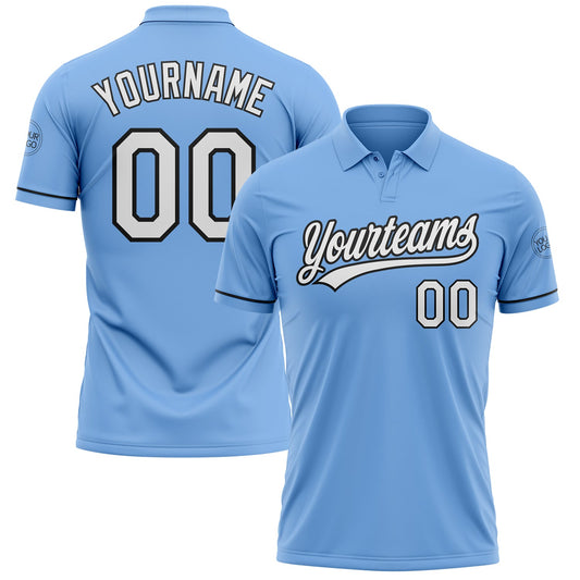 Custom Light Blue White-Black Performance Vapor Golf Polo Shirt - Main View