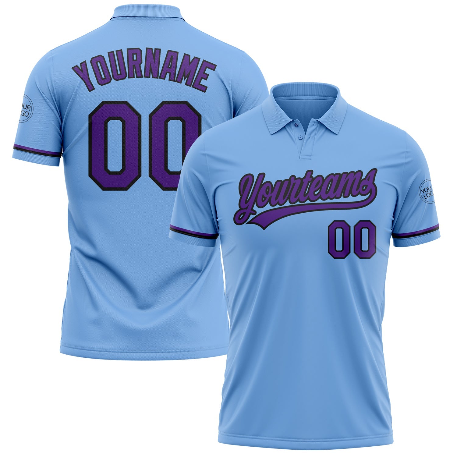 Custom Light Blue Purple-Black Performance Vapor Golf Polo Shirt - Main View
