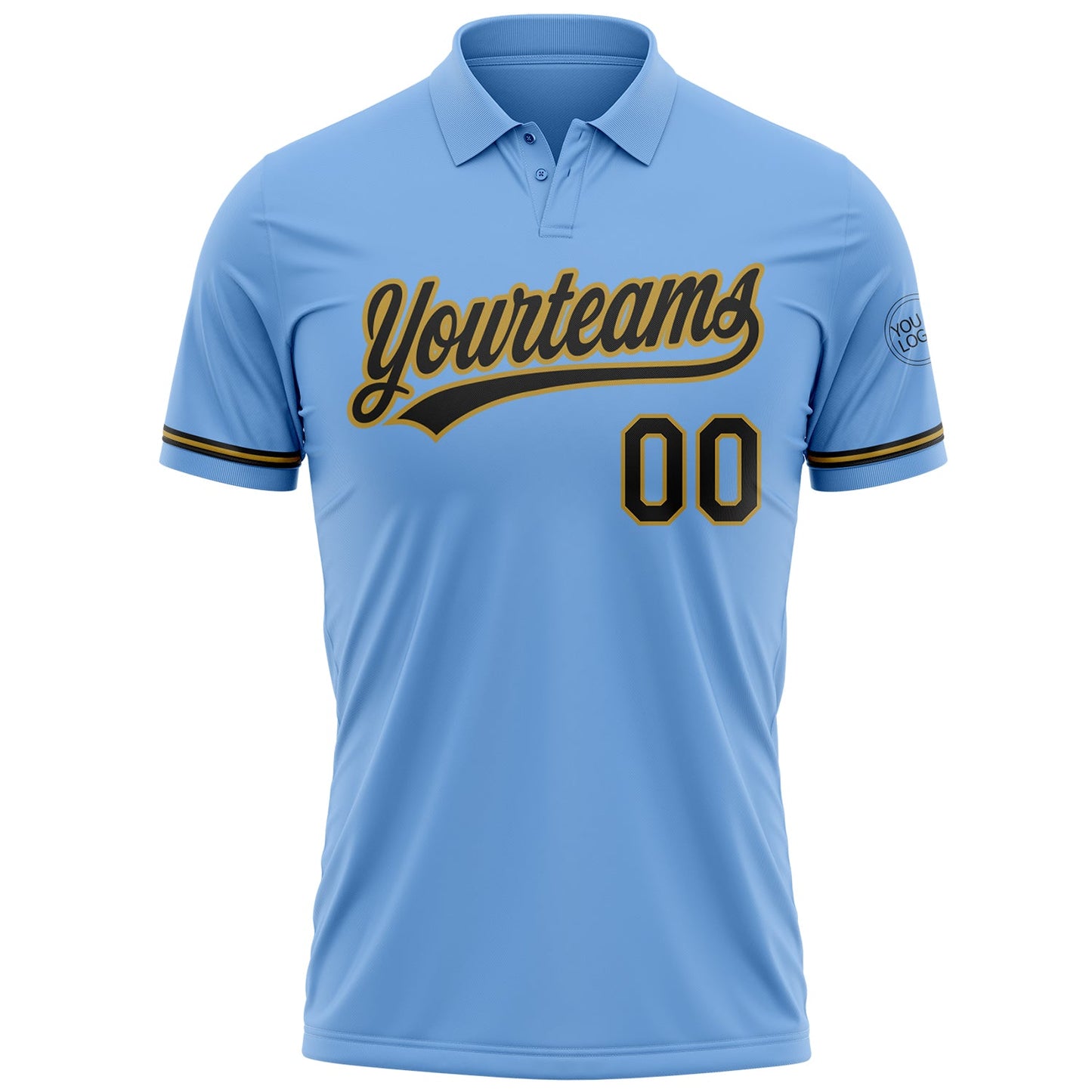Custom Light Blue Black-Old Gold Performance Vapor Golf Polo Shirt view 2