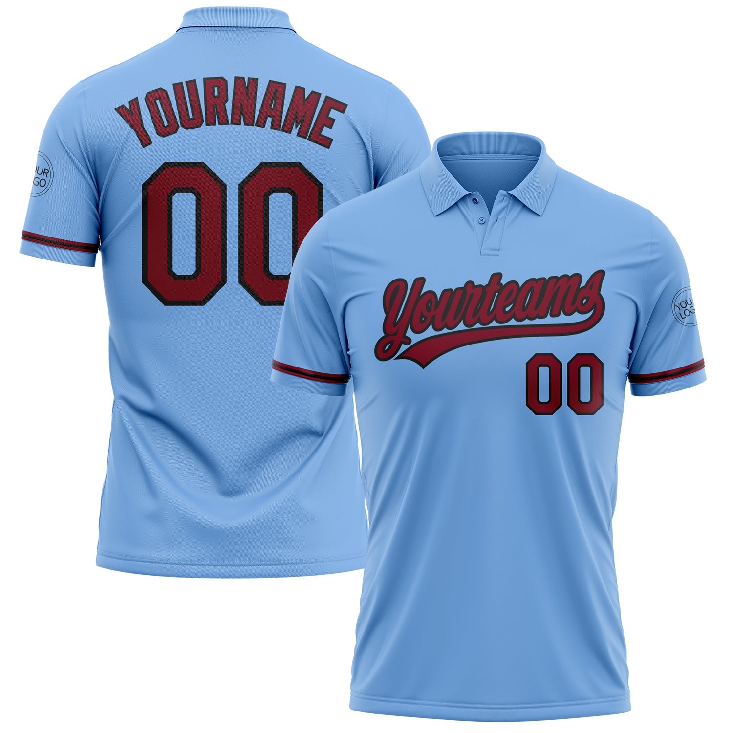 Custom Light Blue Crimson-Black Performance Vapor Golf Polo Shirt - Main View