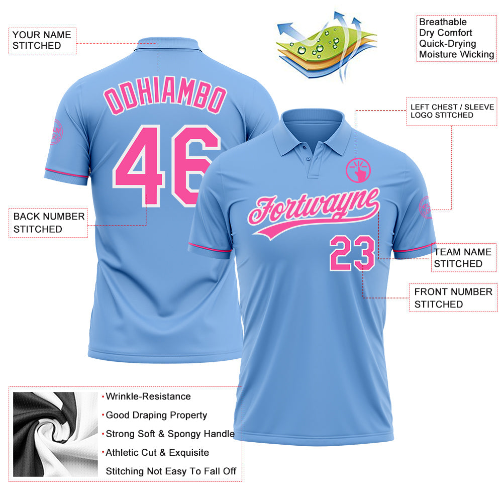 Custom Light Blue Pink-White Performance Vapor Golf Polo Shirt view 3