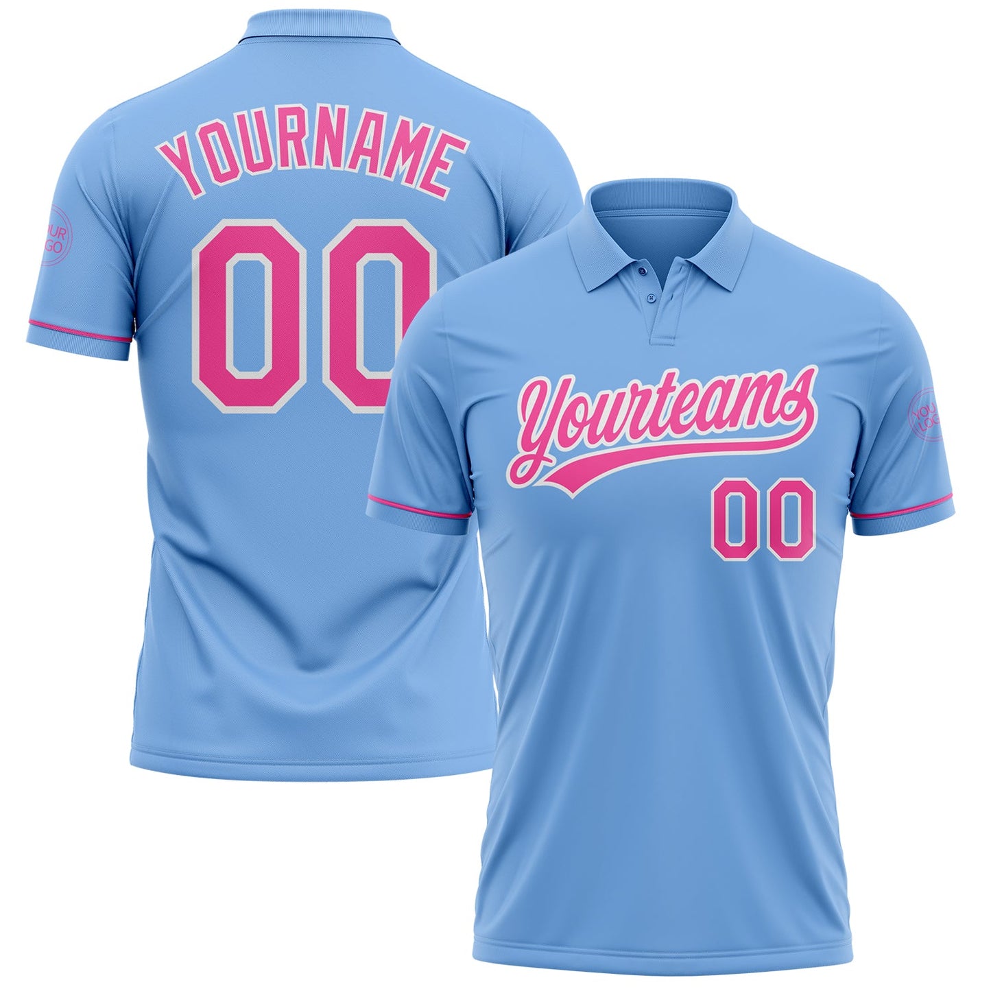 Custom Light Blue Pink-White Performance Vapor Golf Polo Shirt - Main View