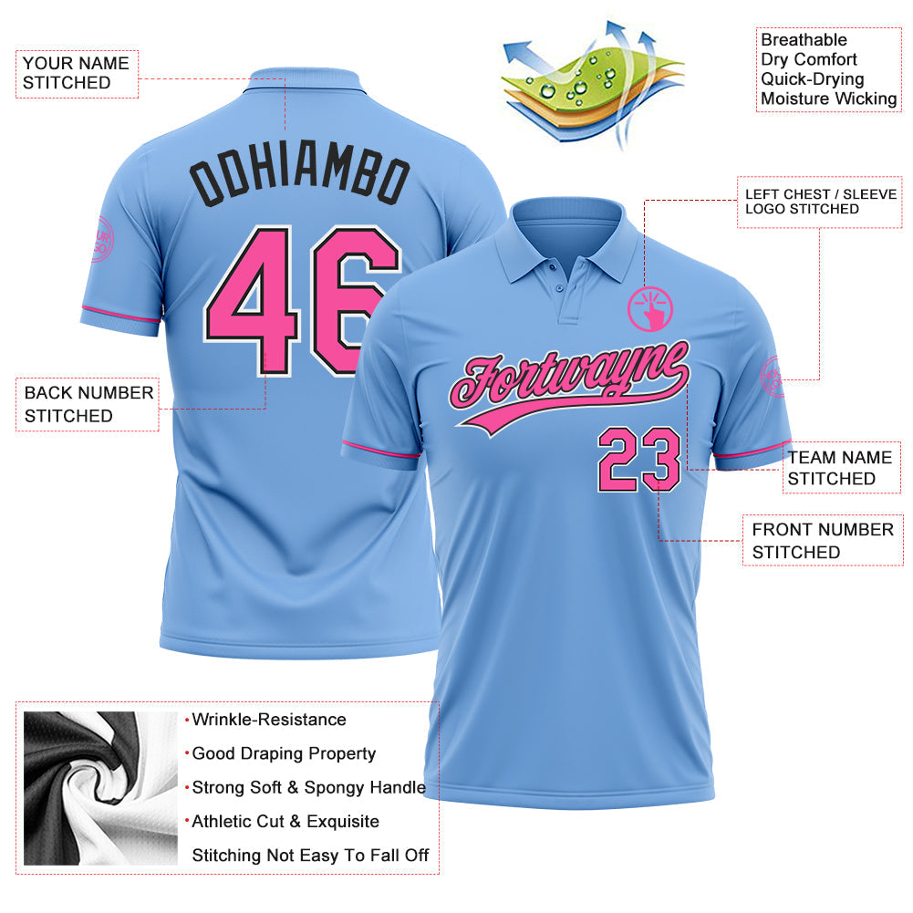 Custom Light Blue Pink-Black Performance Vapor Golf Polo Shirt view 3