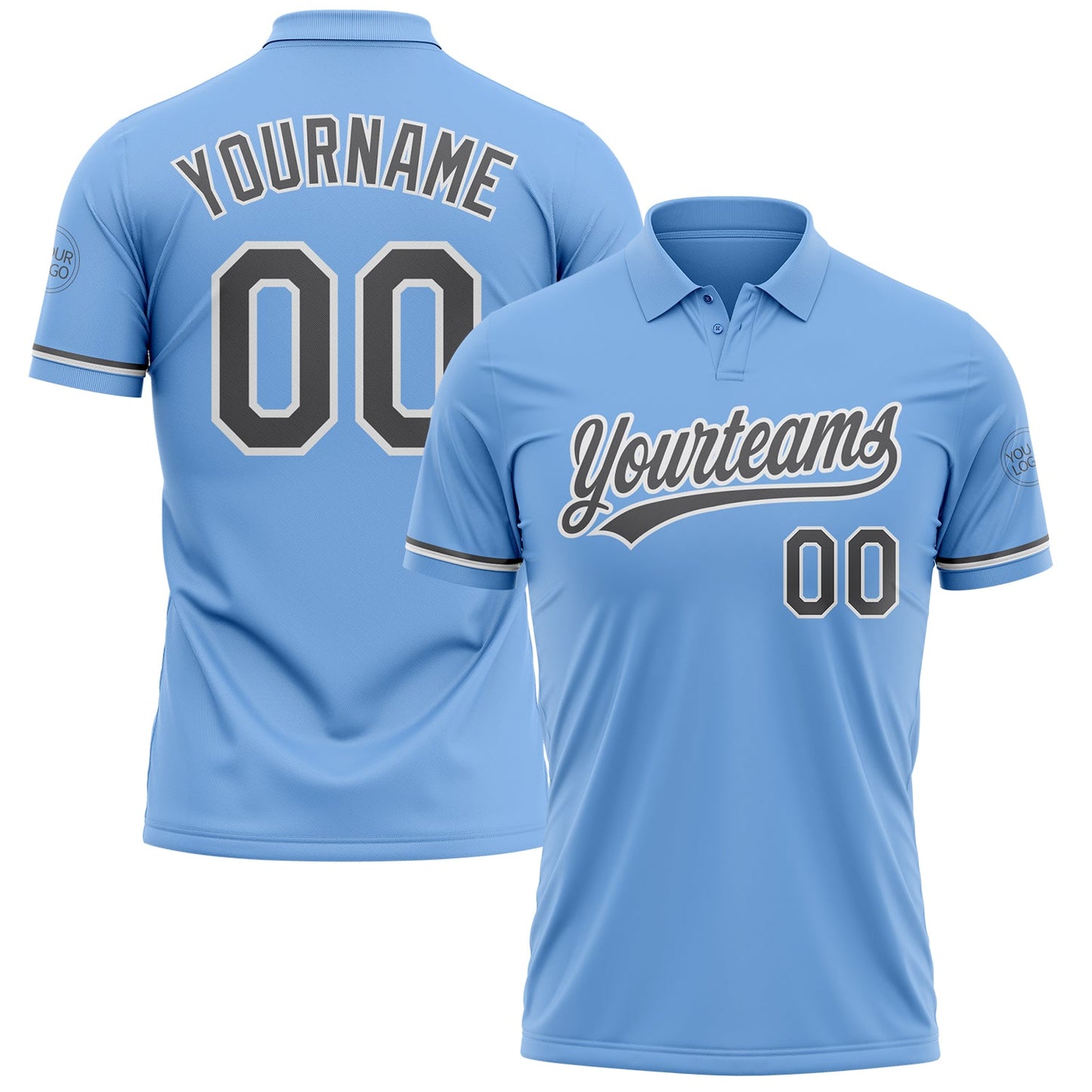 Custom Light Blue Steel Gray-White Performance Vapor Golf Polo Shirt - Main View
