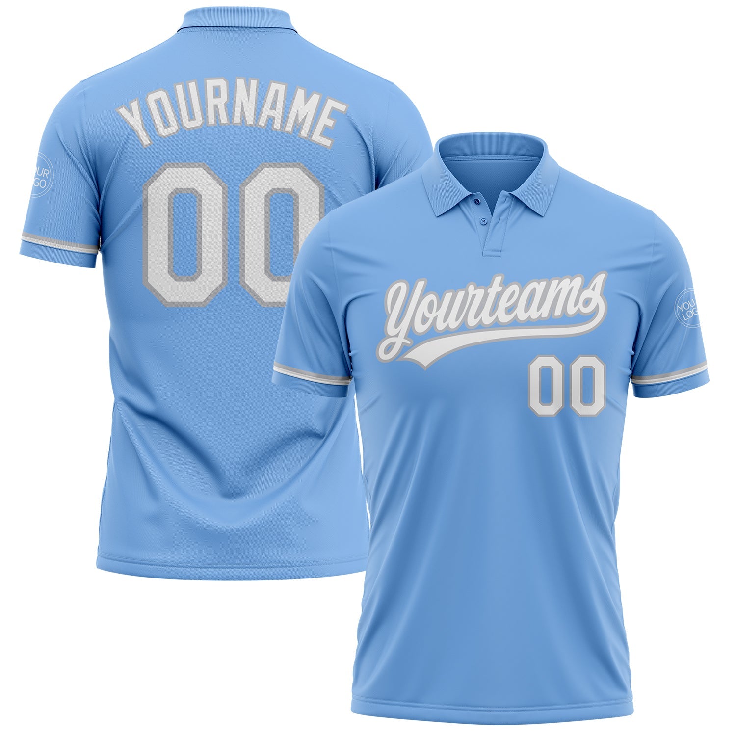 Custom Light Blue White-Gray Performance Vapor Golf Polo Shirt - Main View