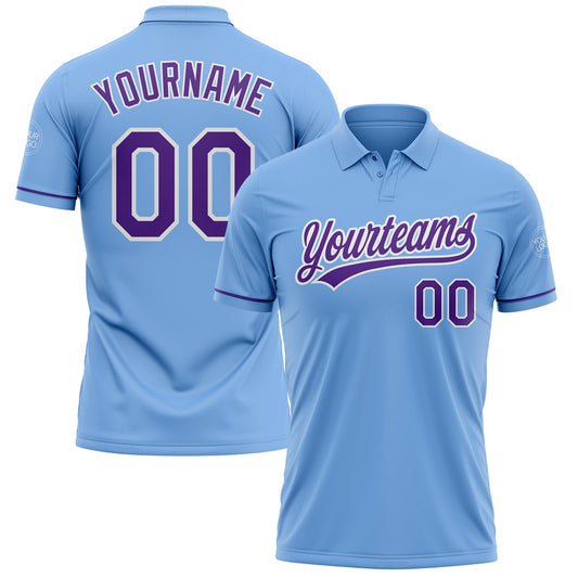 Custom Light Blue Purple-White Performance Vapor Golf Polo Shirt - Main View