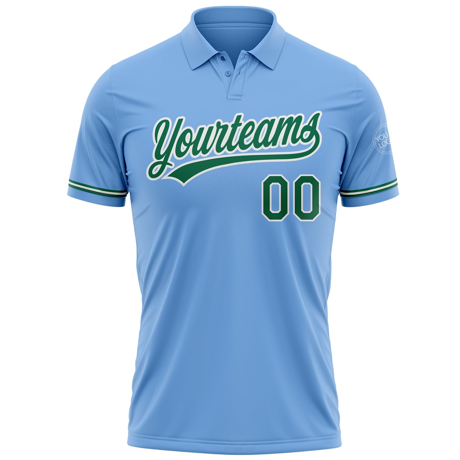 Custom Light Blue Kelly Green-White Performance Vapor Golf Polo Shirt view 2