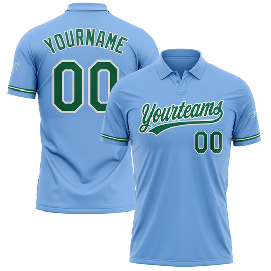 Custom Light Blue Kelly Green-White Performance Vapor Golf Polo Shirt - Main View