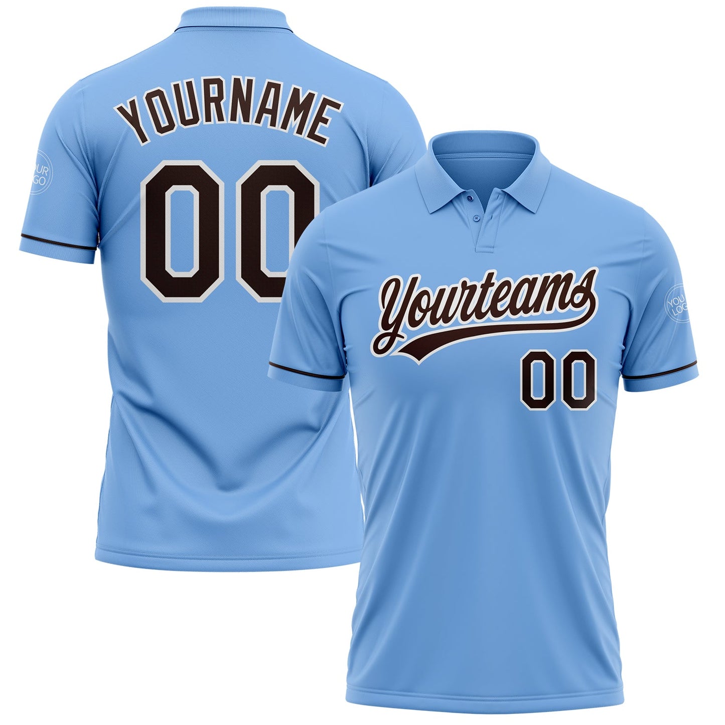 Custom Light Blue Brown-White Performance Vapor Golf Polo Shirt - Main View