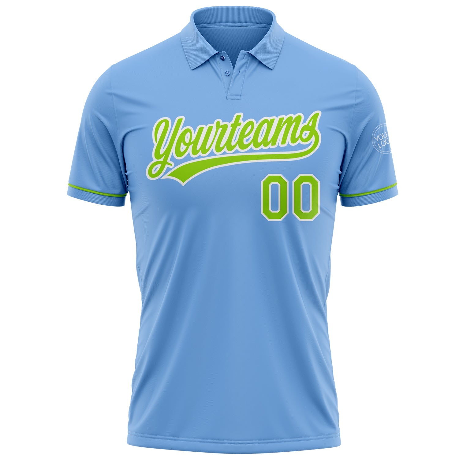 Custom Light Blue Neon Green-White Performance Vapor Golf Polo Shirt view 2