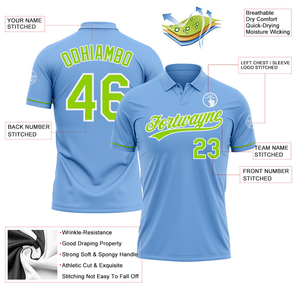 Custom Light Blue Neon Green-White Performance Vapor Golf Polo Shirt view 3