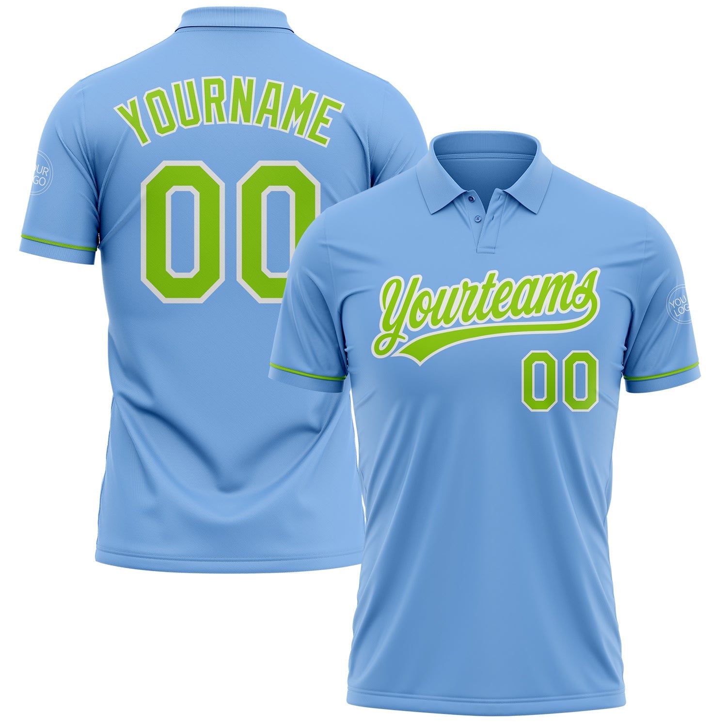Custom Light Blue Neon Green-White Performance Vapor Golf Polo Shirt - Main View