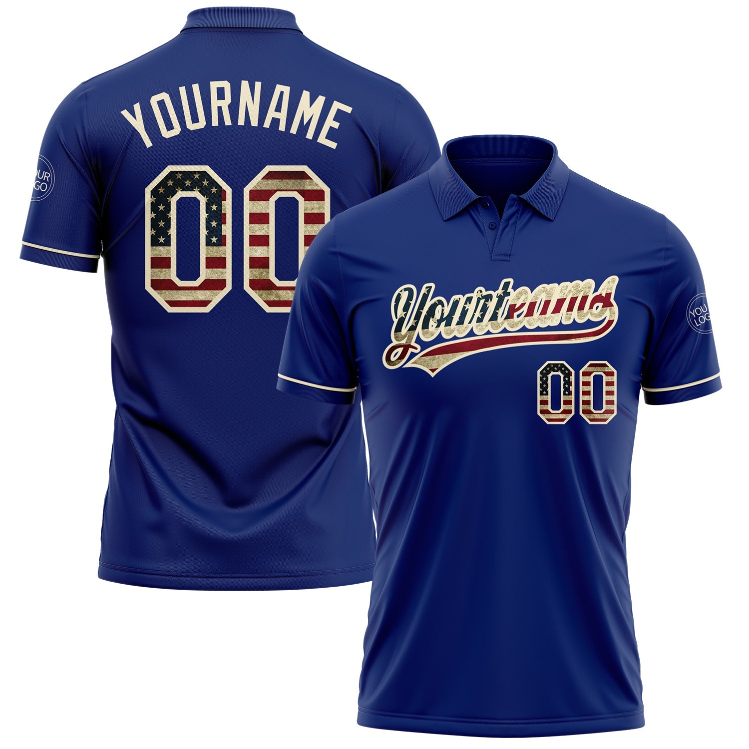 Custom Royal Vintage USA Flag-Cream Performance Vapor Golf Polo Shirt - Main View