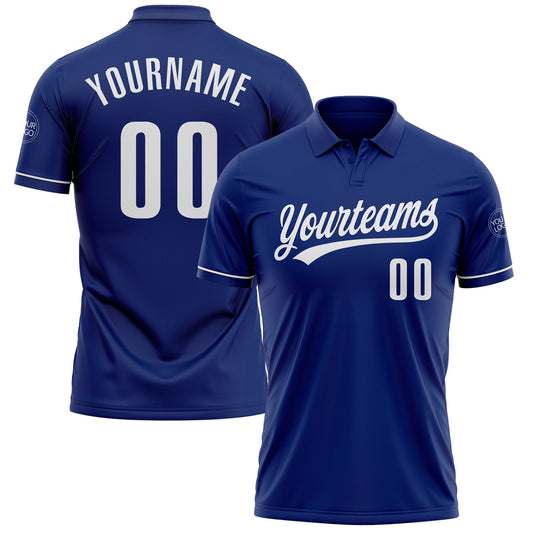Custom Royal White Performance Vapor Golf Polo Shirt - Main View