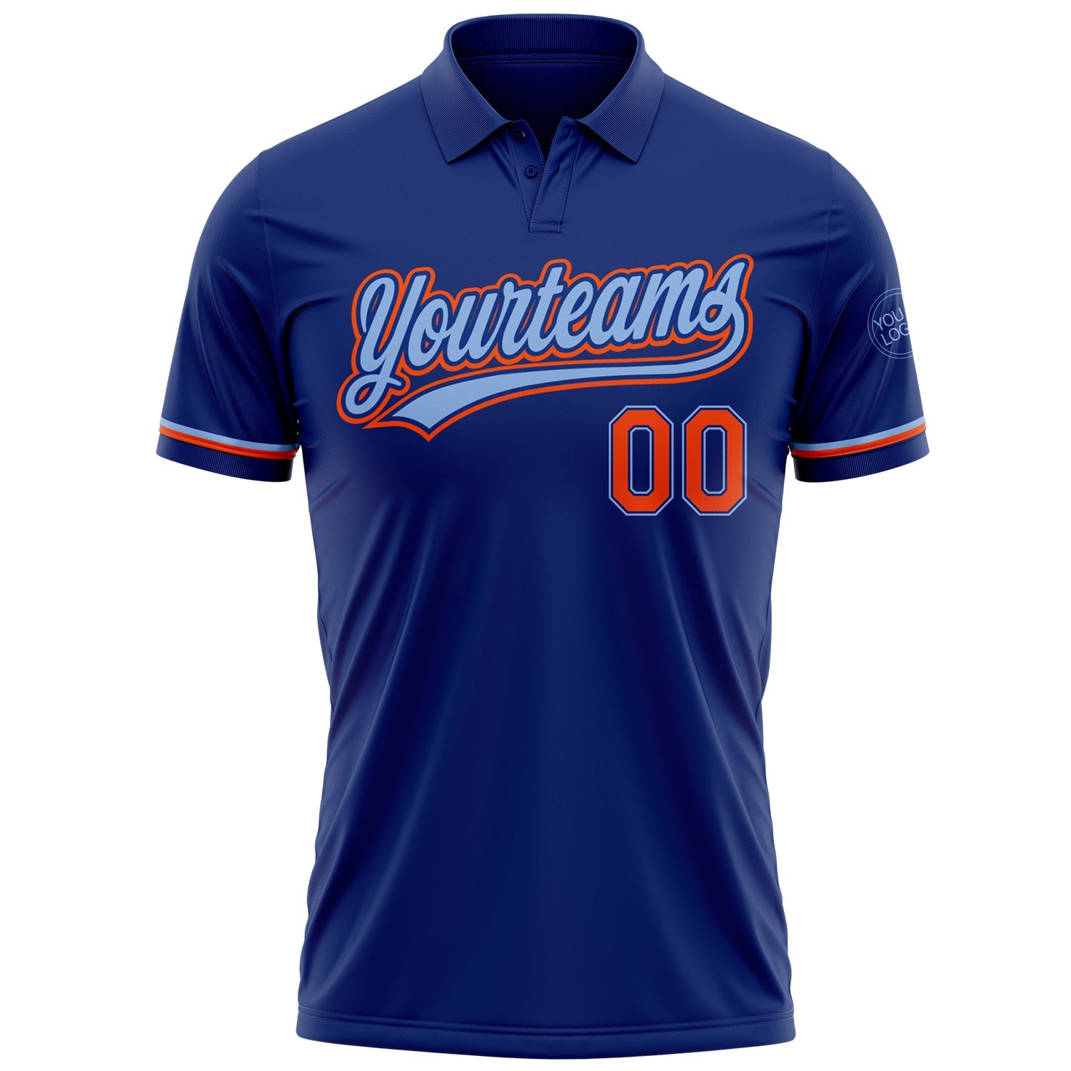 Custom Royal Orange-Light Blue Performance Vapor Golf Polo Shirt view 2