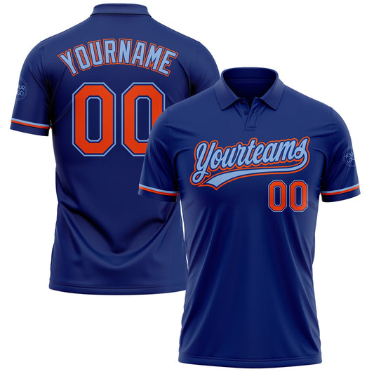 Custom Royal Orange-Light Blue Performance Vapor Golf Polo Shirt - Main View