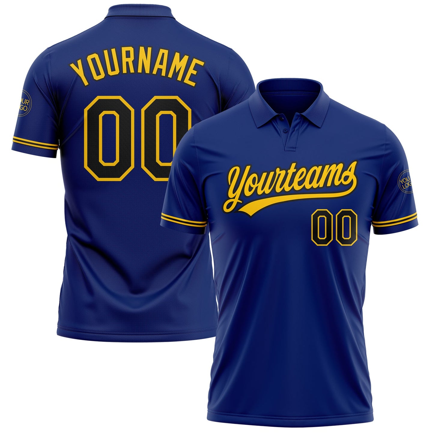 Custom Royal Black-Yellow Performance Vapor Golf Polo Shirt - Main View