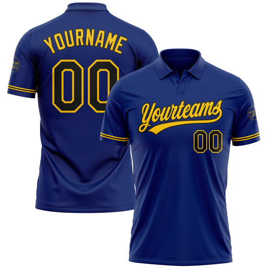 Custom Royal Black-Yellow Performance Vapor Golf Polo Shirt - Main View