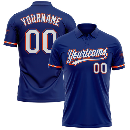 Custom Royal White-Orange Performance Vapor Golf Polo Shirt - Main View