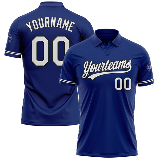Custom Royal White-Black Performance Vapor Golf Polo Shirt - Main View