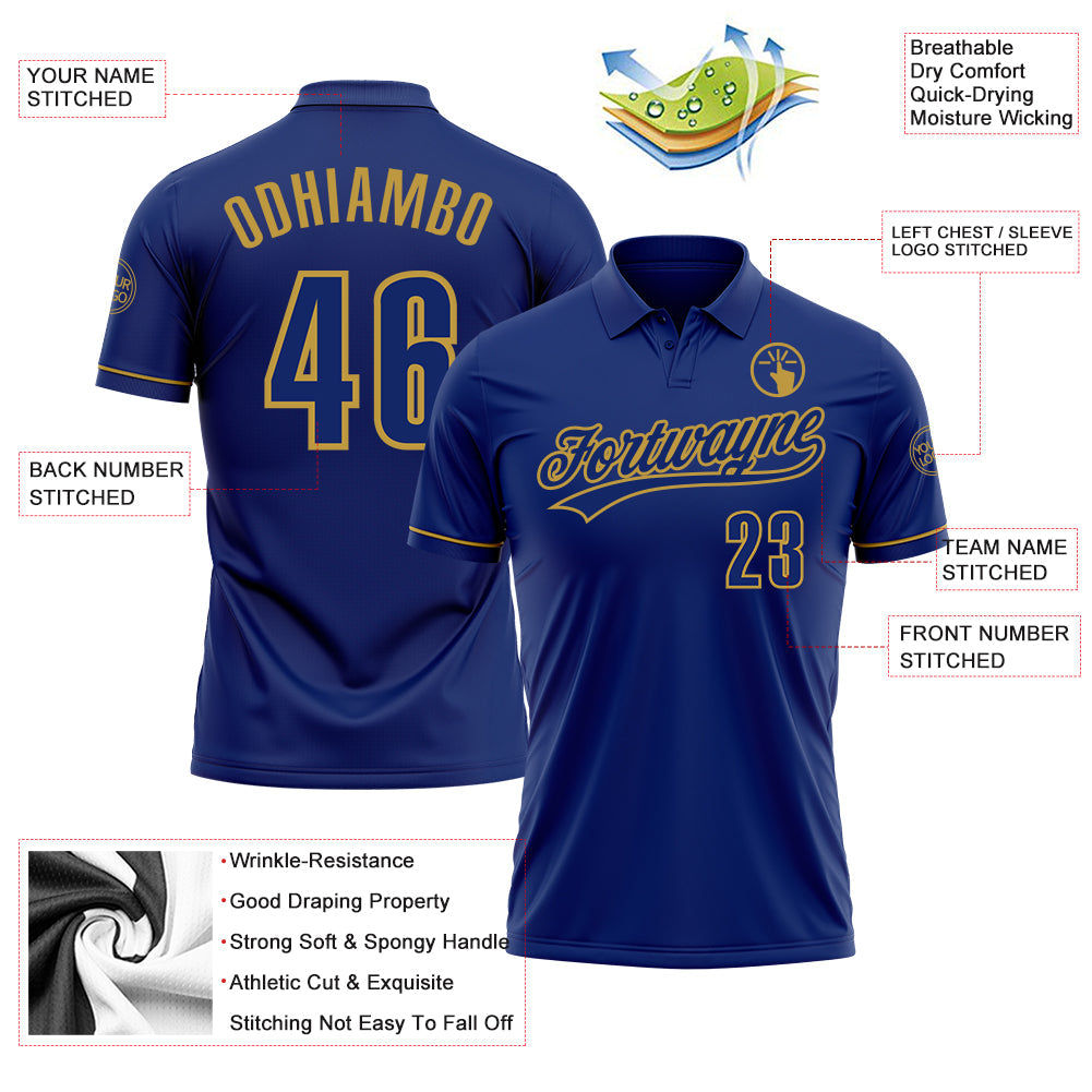 Custom Royal Old Gold Performance Vapor Golf Polo Shirt view 3