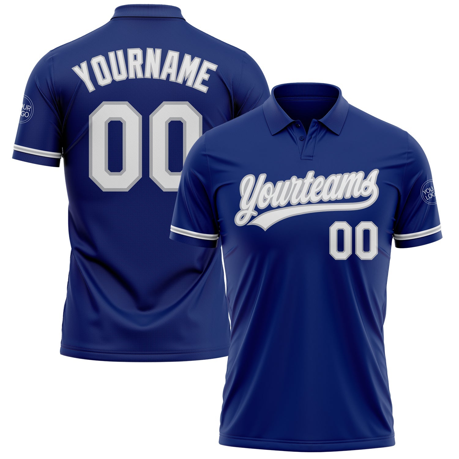 Custom Royal White-Gray Performance Vapor Golf Polo Shirt - Main View
