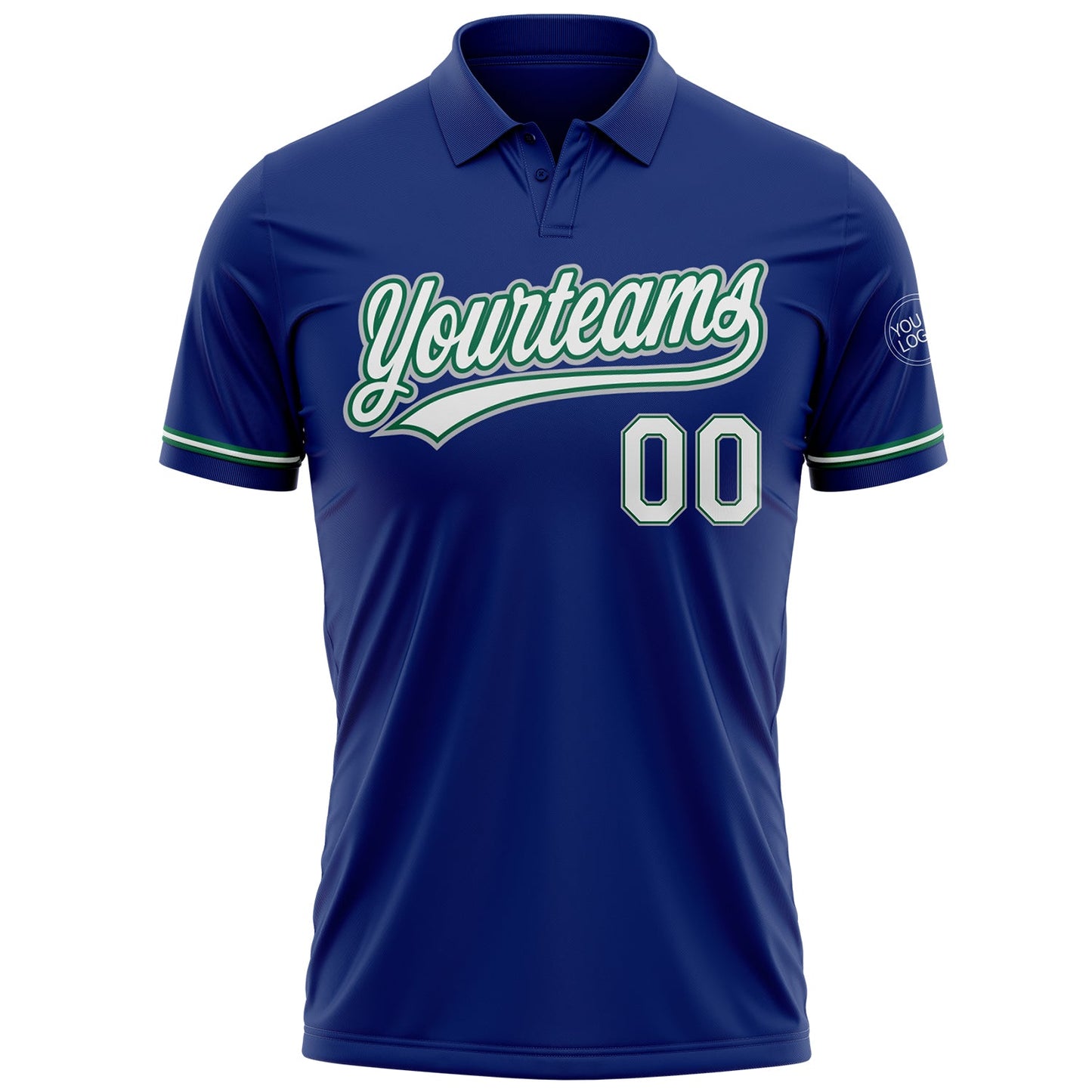 Custom Royal White Kelly Green-Gray Performance Vapor Golf Polo Shirt view 2