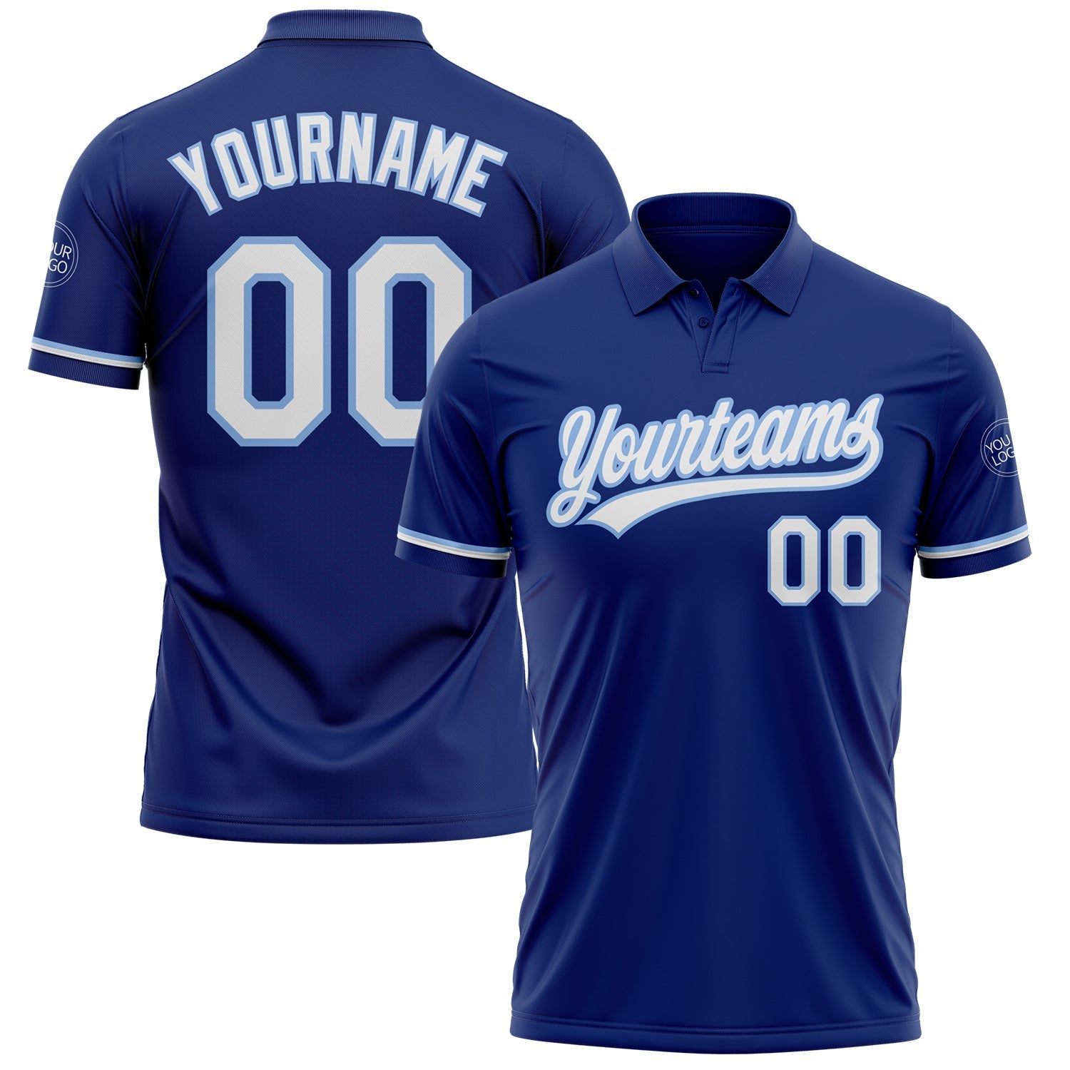 Custom Royal White-Light Blue Performance Vapor Golf Polo Shirt - Main View