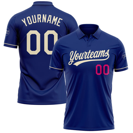 Custom Royal Cream-Hot Pink Performance Vapor Golf Polo Shirt - Main View