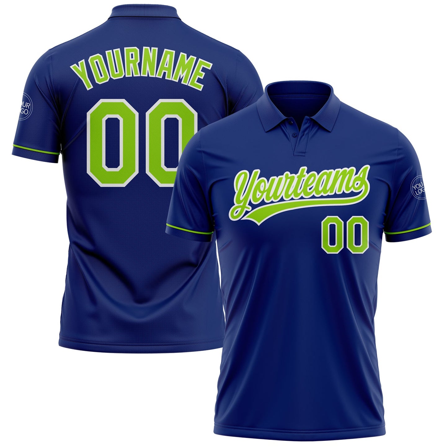 Custom Royal Neon Green-White Performance Vapor Golf Polo Shirt - Main View